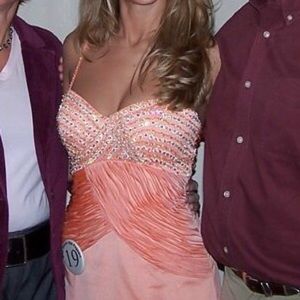 Landa Peach Beaded Pageant or Prom Gown